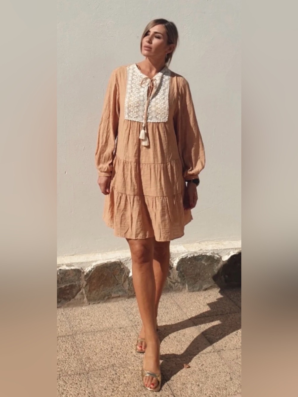 Zara Embroidered Tassel Mini Dress Size Medium Boho Cottagecore